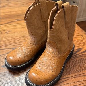 Ariat Fatbaby Tan Ostrich Print Ankle Boots